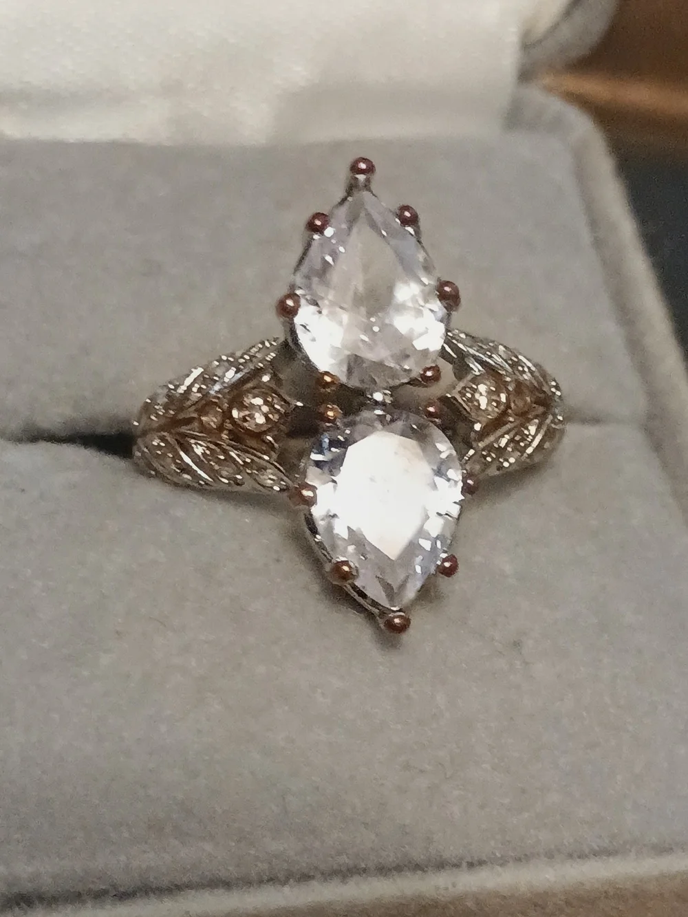 Elegant Teardrop Double Stone Ring in White Crystal and Gold